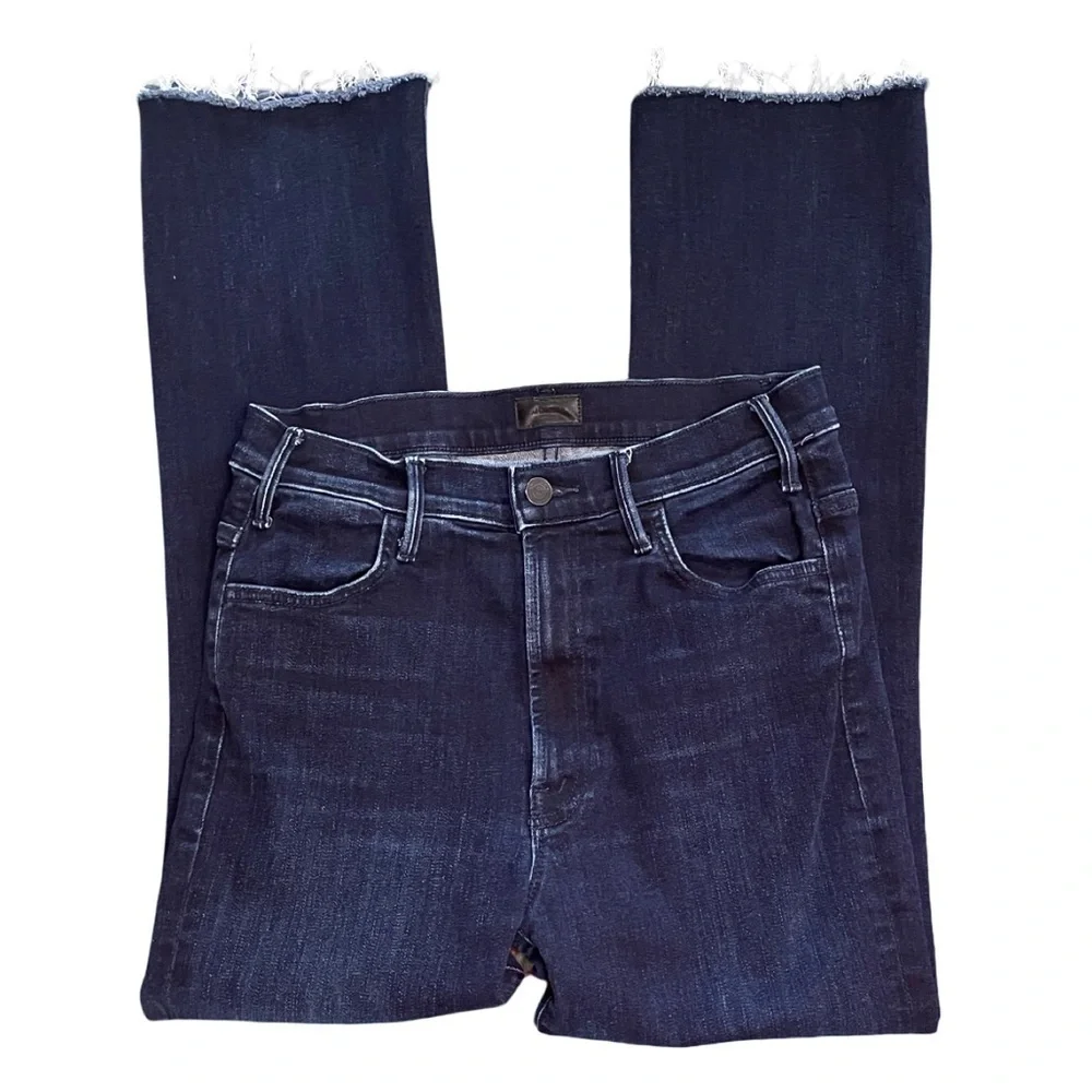 MOTHER The Hustler Ankle Fray Howling at the Disco Ball Dark Blue Denim Size 28 - Picture 6 of 14